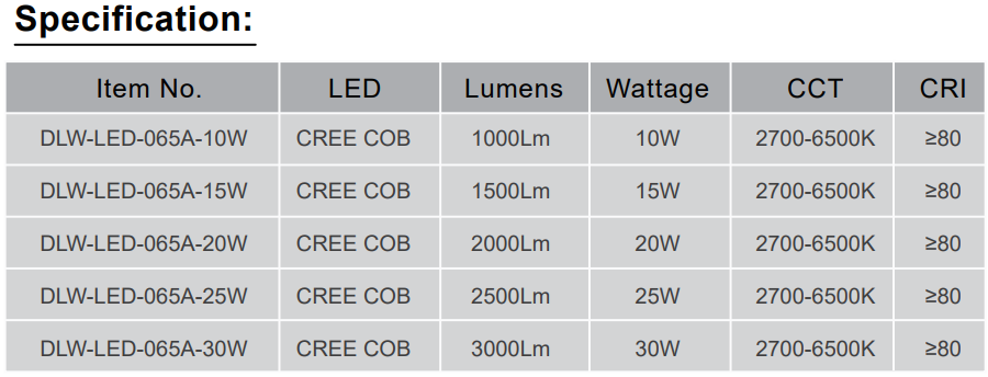DLW-LED-065A SPEC DLW-LED-065A SPEC